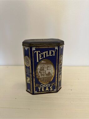 Vintage Tetley Blue and Gold Tea Tin